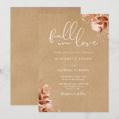 Invitation Mariage automnal Kraft Rustique Code QR Floral (Devant / Derrière)