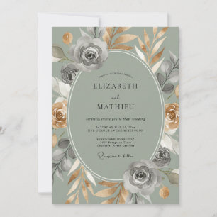 Invitation Mariage Automnal Luxueux Vert Sauge