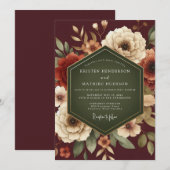 Invitation Mariage Automnal Luxuriant Bordeaux (Devant / Derrière)