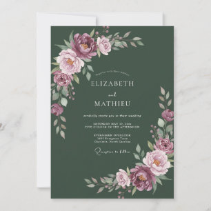 Invitation Mariage Automnal Luxuriant de Couleur Vert Foncé
