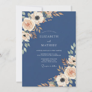 Invitation Mariage Automnal Majestueux Bleu Marine