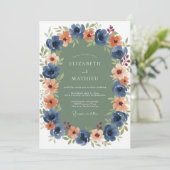 Invitation Mariage Automnal Navy Peach Gras (Debout devant)