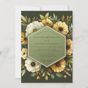 Invitation Mariage Automnal Olive et Anémone