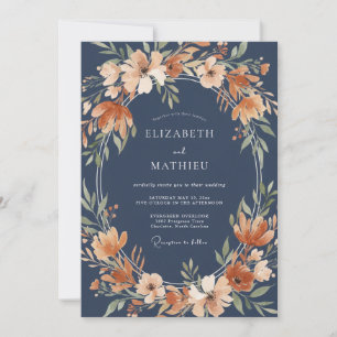 Invitation Mariage Automnal Opulent Bleu Nuit