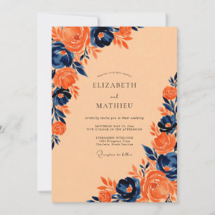 Invitation Mariage Automnal Orange Brûlé et Navy