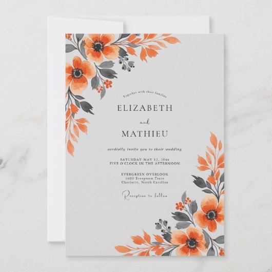 Invitation Mariage Automnal Orange Brûlé Poli (Devant)