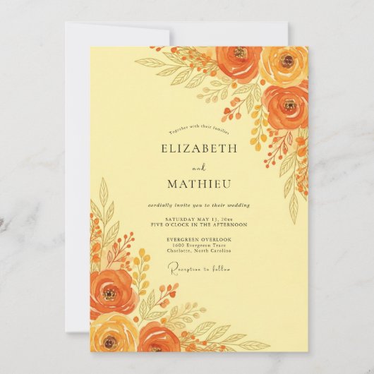 Invitation Mariage Automnal Orange Radiant (Devant)