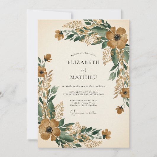 Invitation Mariage Automnal Orné Ambre (Devant)