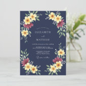 Invitation Mariage Automnal Orné Bleu Marine (Debout devant)
