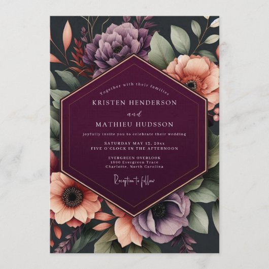 Invitation Mariage Automnal Orné de Prune (Devant)
