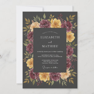 Invitation Mariage Automnal Orné Gris Charbon