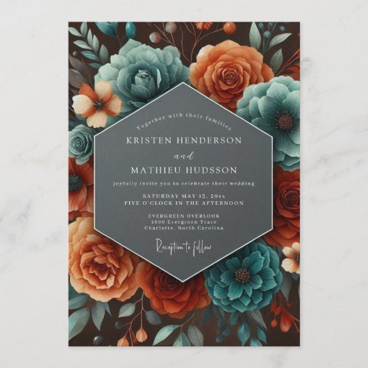 Invitation Mariage Automnal Paprika Sarcelle (Devant)