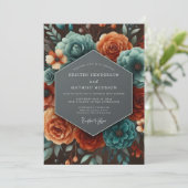 Invitation Mariage Automnal Paprika Sarcelle (Debout devant)