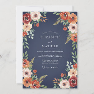 Invitation Mariage Automnal Pittoresque Bleu Nuit