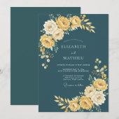 Invitation Mariage Automnal Radiant Sarcelle (Devant / Derrière)
