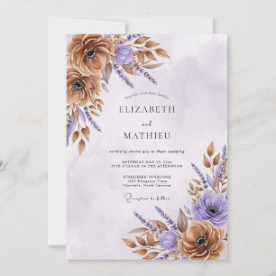 Invitation Mariage Automnal Raffiné au Lavande Bronze