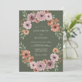 Invitation Mariage Automnal Raffiné Vert Olive (Debout devant)