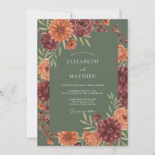 Invitation Mariage Automnal Raffiné Vert Sauge