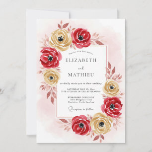 Invitation Mariage Automnal Romantique Or Rouge