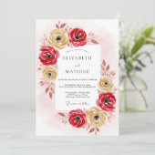 Invitation Mariage Automnal Romantique Or Rouge (Debout devant)