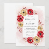 Invitation Mariage Automnal Romantique Or Rouge (Devant / Derrière)