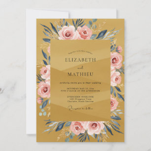 Invitation Mariage Automnal Rose Ochre dans le Style de la Pe