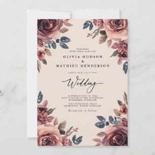 Invitation Mariage Automnal Rose Poudrée de Style Pictural