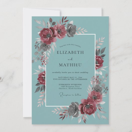 Invitation Mariage Automnal Rose Sarcelle (Devant)