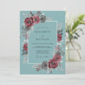 Invitation Mariage Automnal Rose Sarcelle (Debout devant)