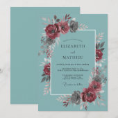 Invitation Mariage Automnal Rose Sarcelle (Devant / Derrière)