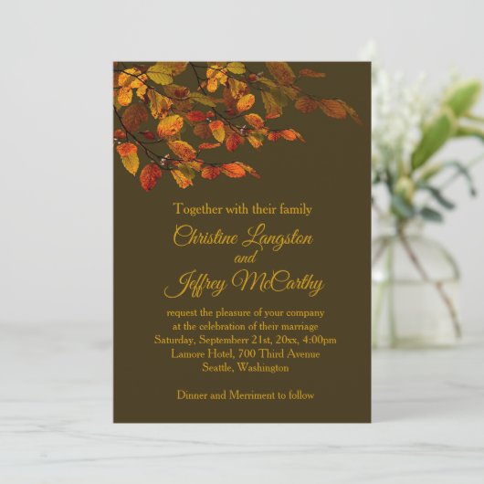 Invitation Mariage automnal rouge, brun, jaune (Debout devant)