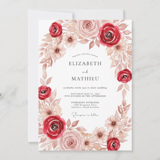 Invitation Mariage Automnal Rouge Cramoisi Douce (Devant)