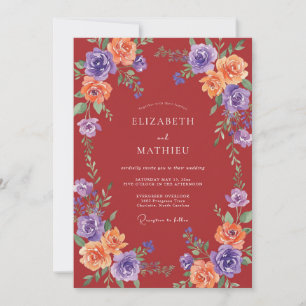 Invitation Mariage Automnal Rouge Profond Vivant