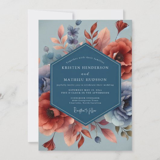 Invitation Mariage Automnal Rouille Indigo (Devant)