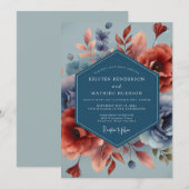 Invitation Mariage Automnal Rouille Indigo (Devant / Derrière)
