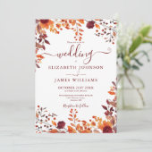 Invitation Mariage Automnal Rustique Floral Feuilles de Bourg (Debout devant)