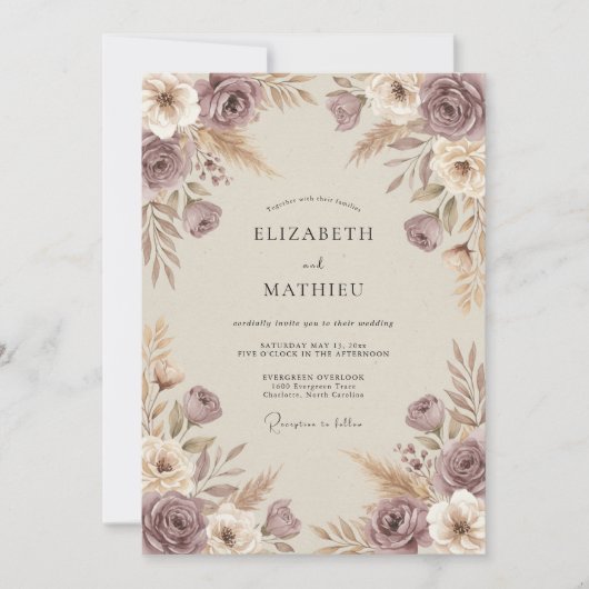 Invitation Mariage Automnal Rustique Mauve (Devant)