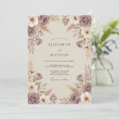 Invitation Mariage Automnal Rustique Mauve (Debout devant)