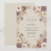 Invitation Mariage Automnal Rustique Mauve (Devant / Derrière)
