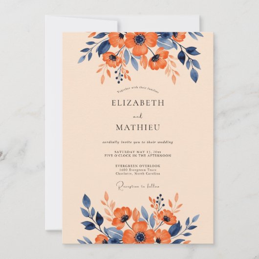 Invitation Mariage automnal solennel orange brûlé (Devant)