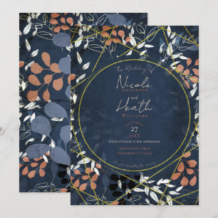 Invitation Mariage Automnal Terracotta Bleu Or Bold