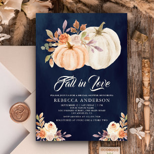 Invitation Mariage automnal Terreux Floral Citrouille Bleu Nu