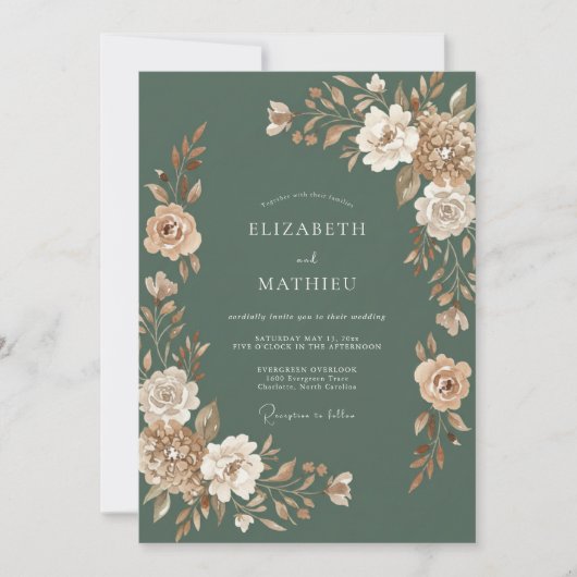 Invitation Mariage Automnal Terreux Vert Olive (Devant)