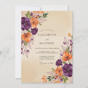 Invitation Mariage Automnal Terrien au Prune