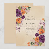 Invitation Mariage Automnal Terrien au Prune (Devant / Derrière)