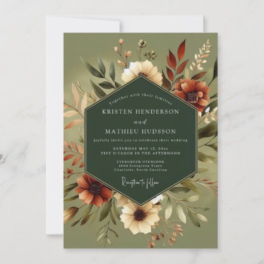 Invitation Mariage Automnal Terrien Olives (Devant)