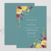 Invitation Mariage Automnal Vibrant Sarcelle (Devant / Derrière)
