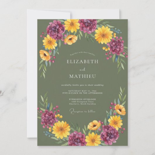 Invitation Mariage Automnal Vibrant Vert Olive (Devant)