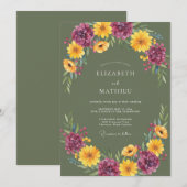 Invitation Mariage Automnal Vibrant Vert Olive (Devant / Derrière)