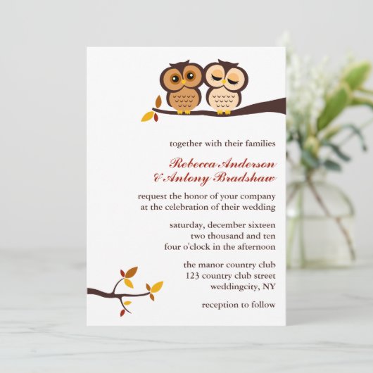 Invitation Mariage Automne Chouette à thème (Debout devant)